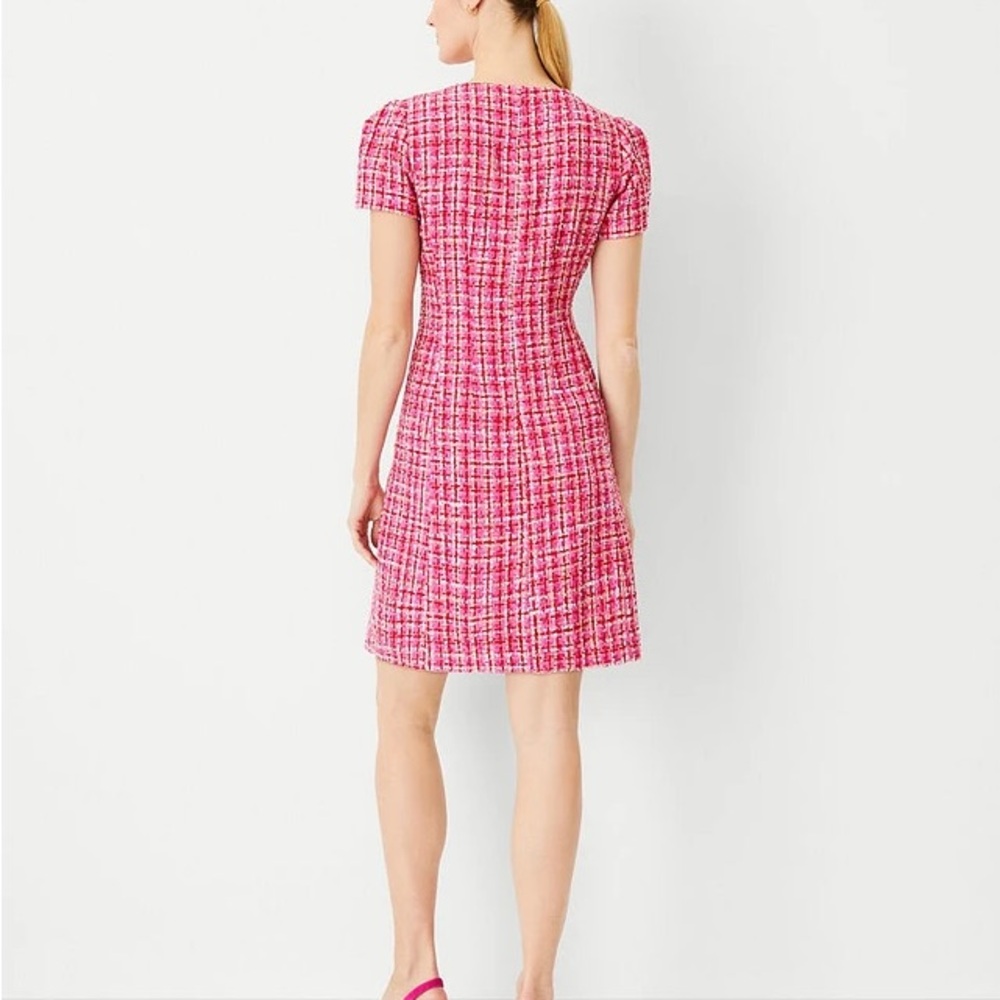 NWT Ann Taylor Tweed Short Sleeve Pink Neutral Dress Size 14 - Picture 2 of 2